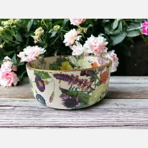 Glassk�l, h�nddecoreret med decoupage, flad