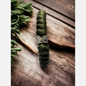 Armbnd, Paracord,  grn med slv-perler