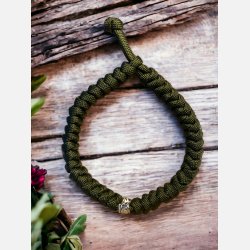 Armb�nd, Paracord,  gr�n med s�lv-perler