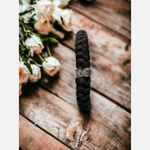 Armb�nd, Paracord, sort med s�lvperler