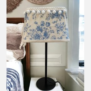 Lampesk�rm med stof m. tryk