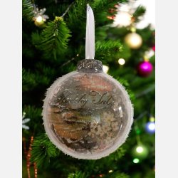 Julekugle "hvid/bl� m. landskab"