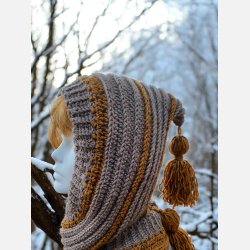 Hklet htte-trklde Stvet brun/Mustard