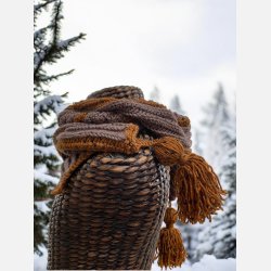 Hklet htte-trklde Stvet brun/Mustard