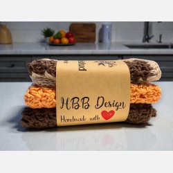 H�ndlavede Karklude/Vaskeklude 3-pak,  Beige/Fersken/Brun