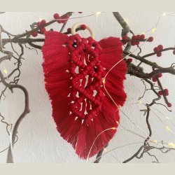 Macram� blad med bambusring m. krydsm�nster, flere farver