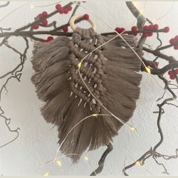 Macram� blad med bambusring m. tv�rstriber, flere farver