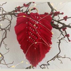 Macram� blad med bambusring m. tv�rstriber, flere farver