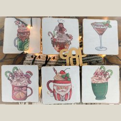 Coasters/Glasbrikke "Jul - Drinks" - s�t � 6 stk