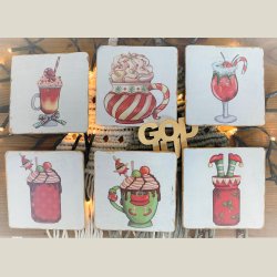 Coasters/Glasbrikke "Jul - Drinks" - s�t � 6 stk