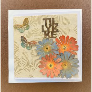 Kort, Tillykke m. blomster og sommerfugle