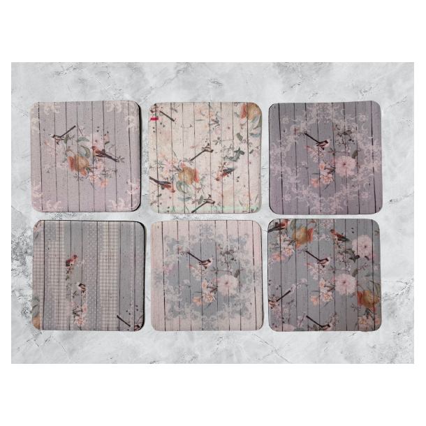 Coasters/Glasbrikker - 6 stk. - "Birds"